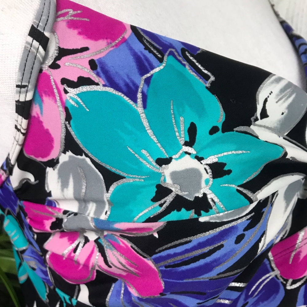 Simply Swim tankini adjustable strap swim top black with bright floral print - Picture 4 of 9